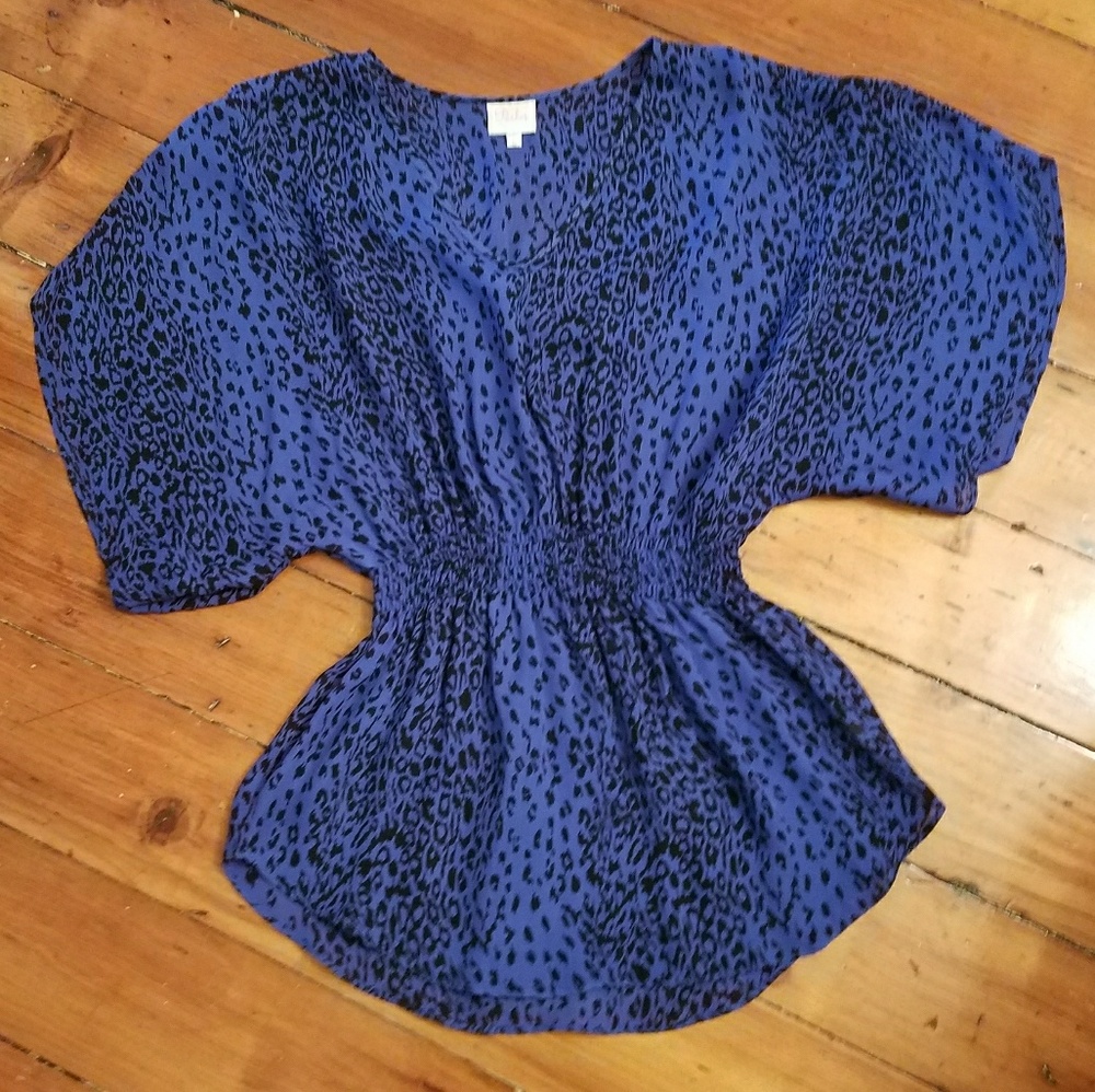 Parker Cobalt Blue Leopard print Silk Blouse
